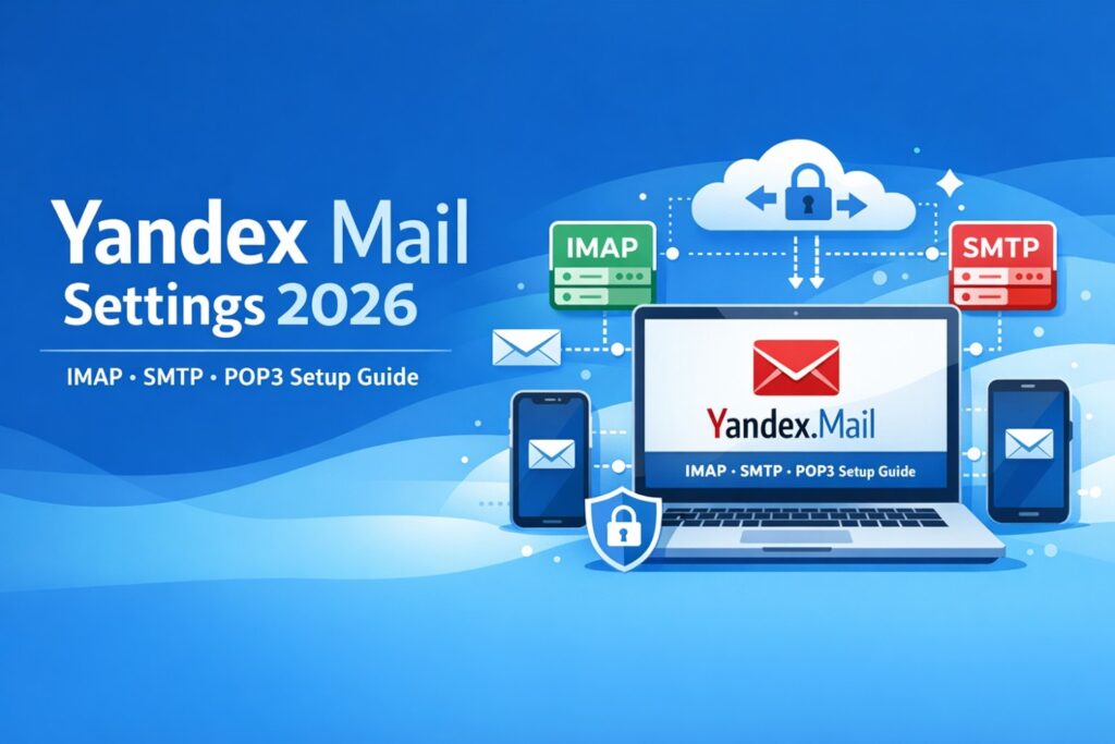 Yandex Mail IMAP SMTP POP3 settings setup guide for Outlook iPhone Android 2026