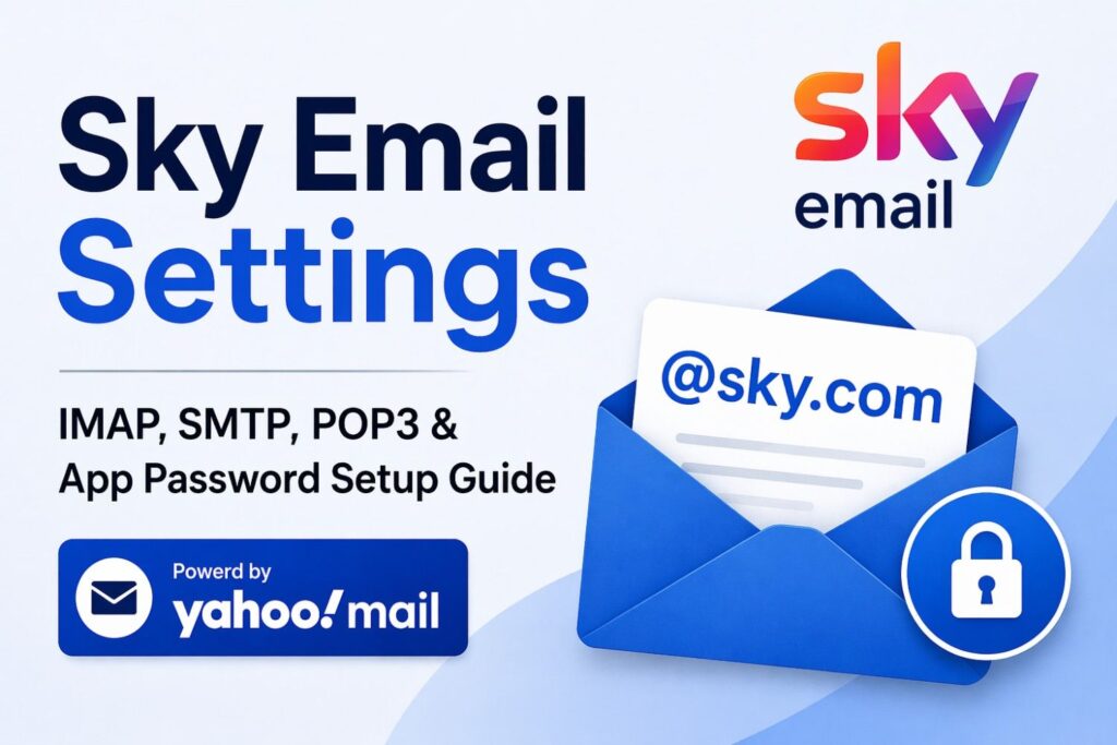 Sky email settings with IMAP, SMTP, POP3 and app password setup guide