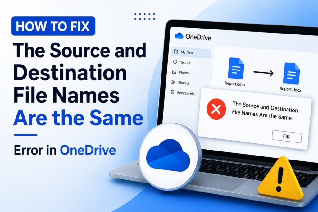 How to Fix "The Source and Destination File Names Are the Same" Error in OneDrive 1 onedrive-source-destination-file-names-error.webp — Alt text: "OneDrive showing source and destination file names are the same error during file synchronization"