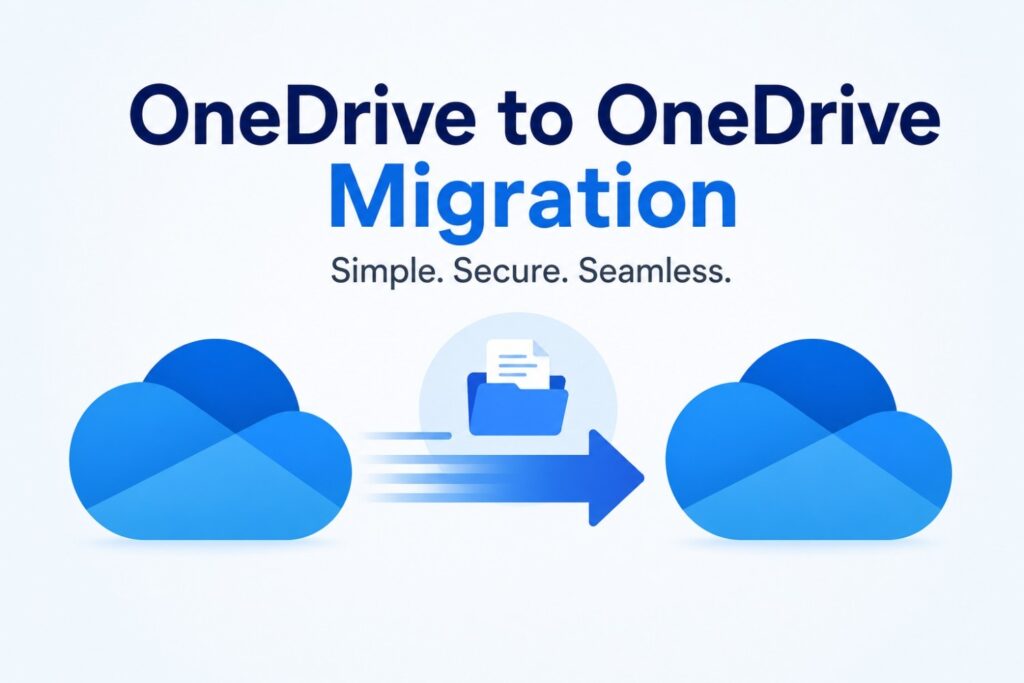 OneDrive to OneDrive Migration: Full 2026 Guide 1 OneDrive to OneDrive migration illustration showing secure file transfer between two OneDrive accounts.