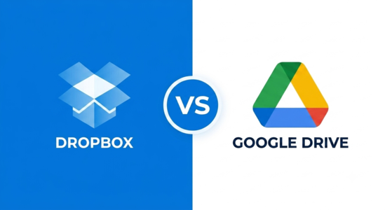 Dropbox vs Google Drive comparison chart showing pricing, storage, and security differences
